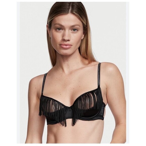 Victoria's Secret Size M-DD VERY SEXY Fringe Open Quarter Cup Shine Strap Bra - Picture 2 of 12